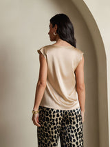 [Champagne] SilkSilky-IT Cap Sleeve Cowl Neck Magliette donna 002