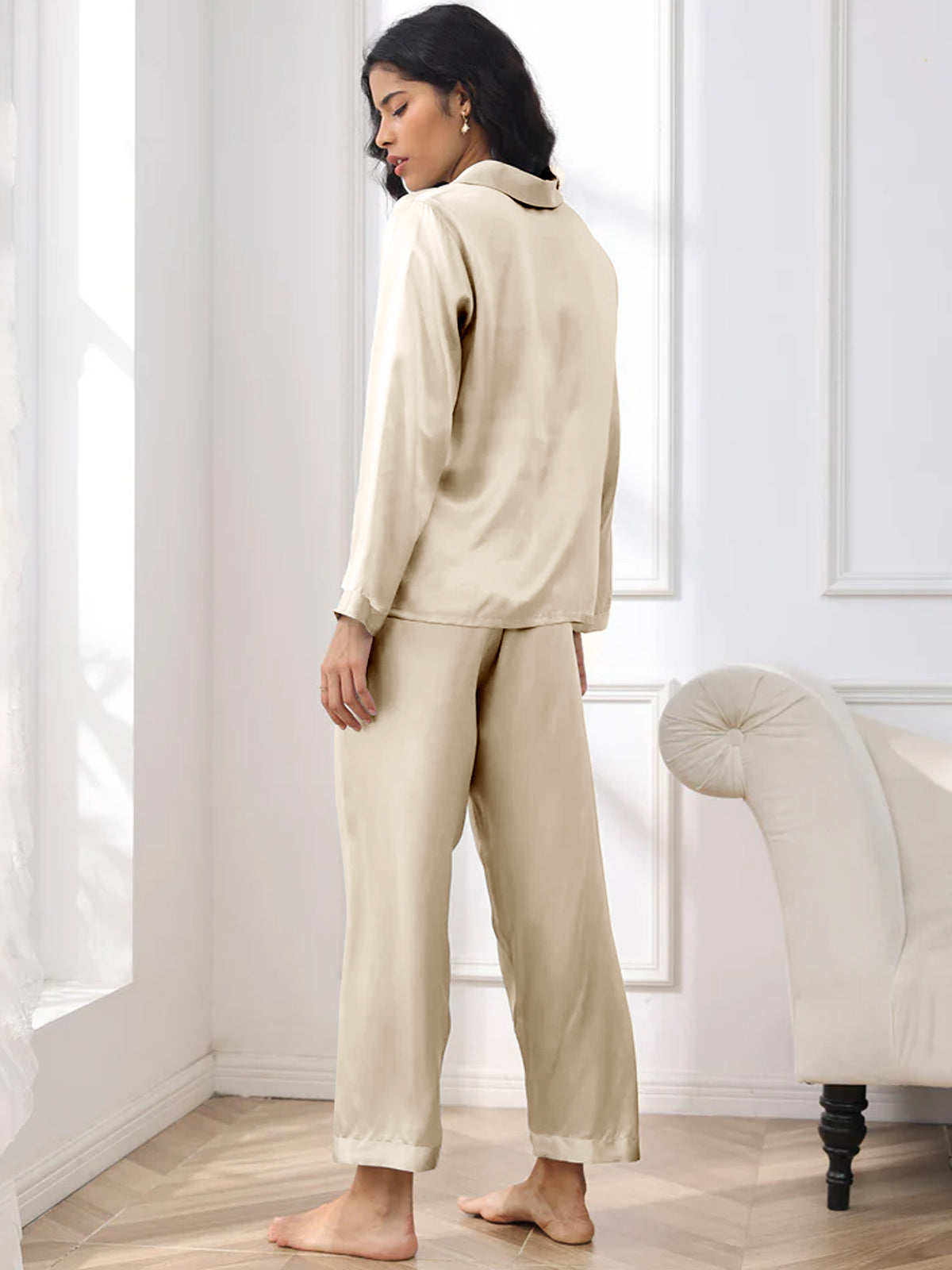 [Champagne] SilkSilky-IT Seta pura Womens Pajamas 002,