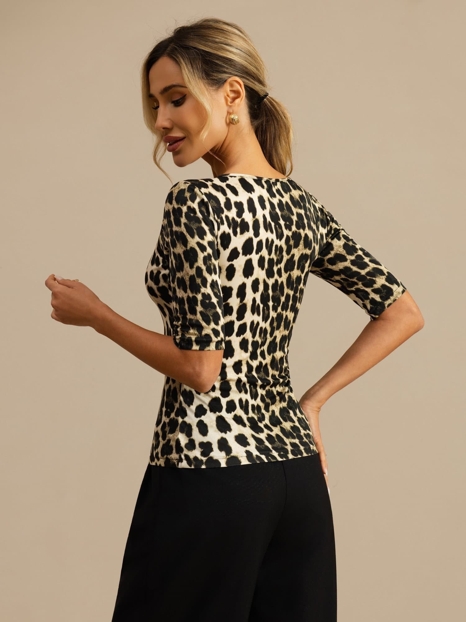 [Leopardo] SilkSilky-IT Manga media Scollo A Coppa Magliette donna 002