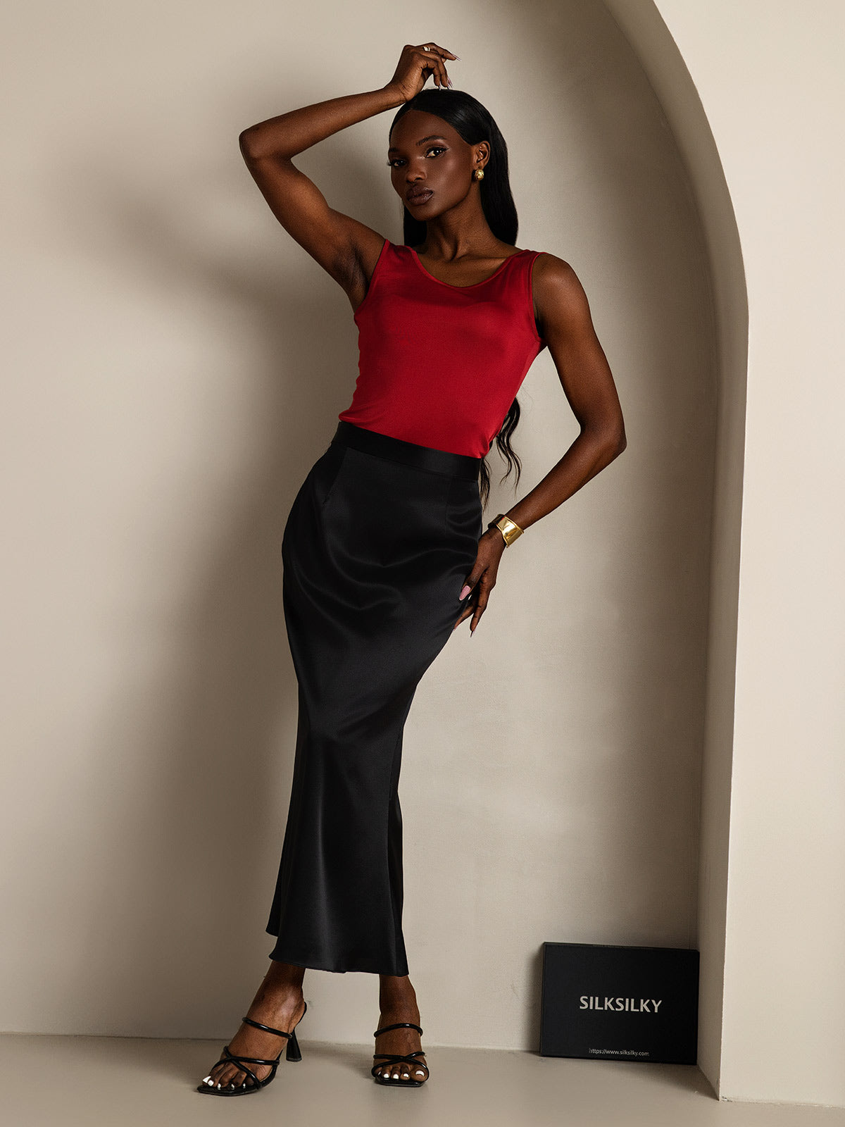 [Vino] SilkSilky-IT Maglia di seta Senza maniche Round Neck Magliette donna 006
