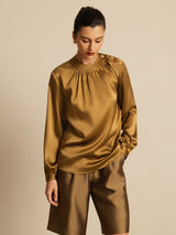[Bronzo] SilkSilky-IT 19Momme Manica lunga Scollo rotondo Camicette 003