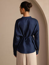 [Blu Scuro] SilkSilky-IT Long Sleeve Blouse 002