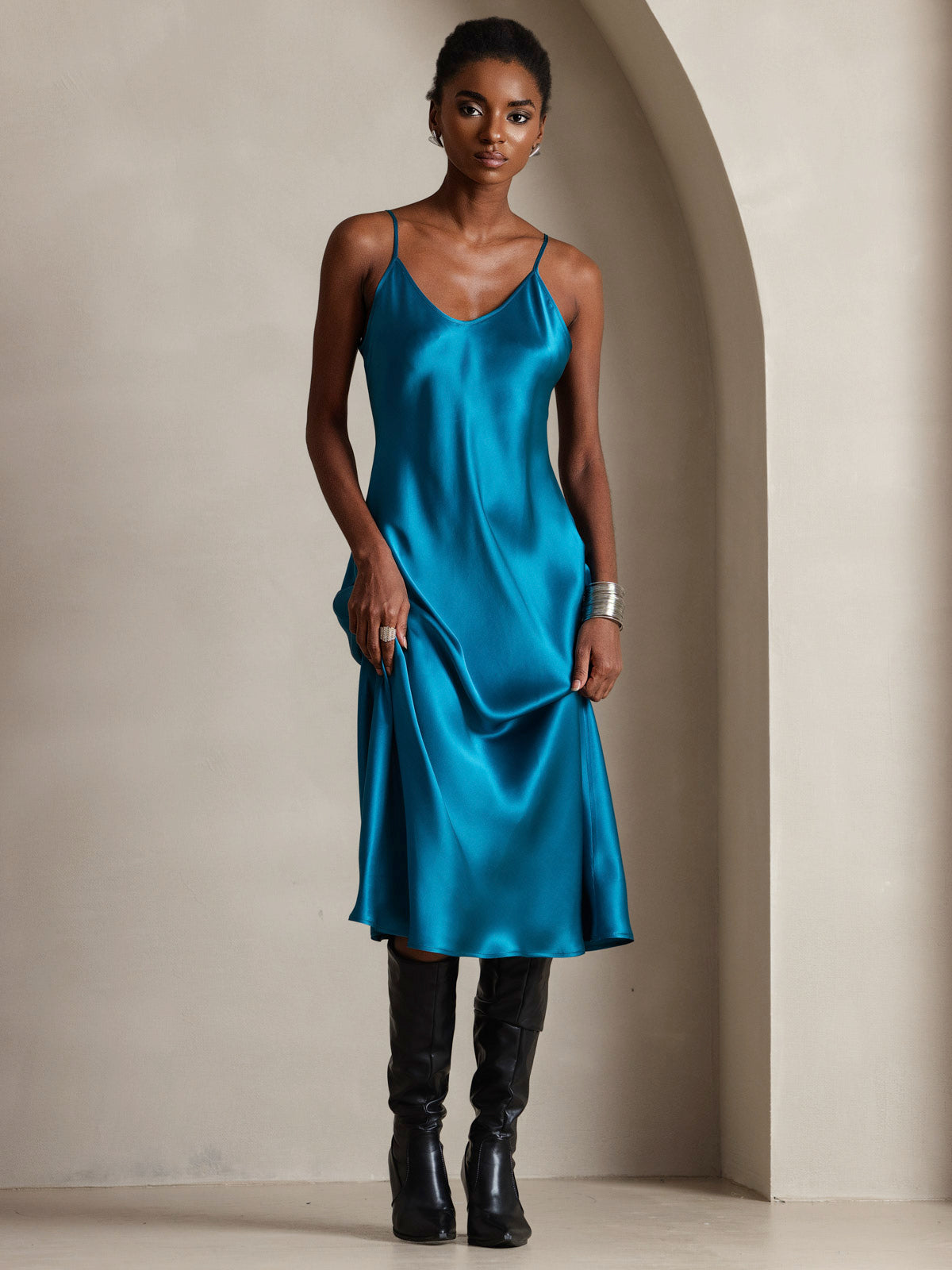 [Verde Acqua] SilkSilky-IT Seta pura Dress 004