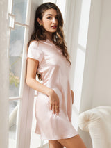 [Rosa Chiaro] SilkSilky-IT Short Sleeve V Neck Camicia da notte 004