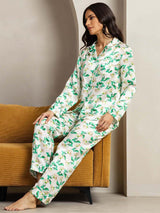 [Floreale Verde] SilkSilky-IT Seta pura Womens Pajamas 005,