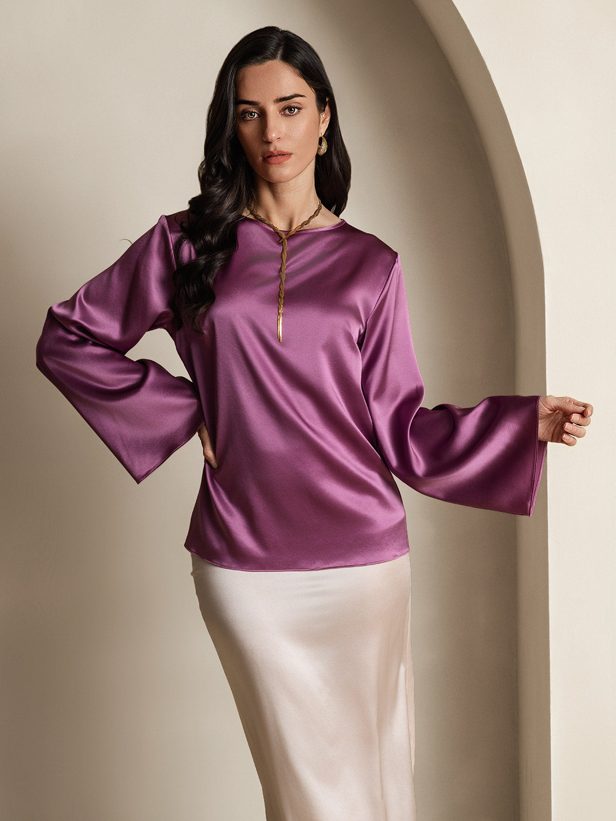 [Viola Scuro] SilkSilky-IT 19Momme Seta Womens T-Shirt 003