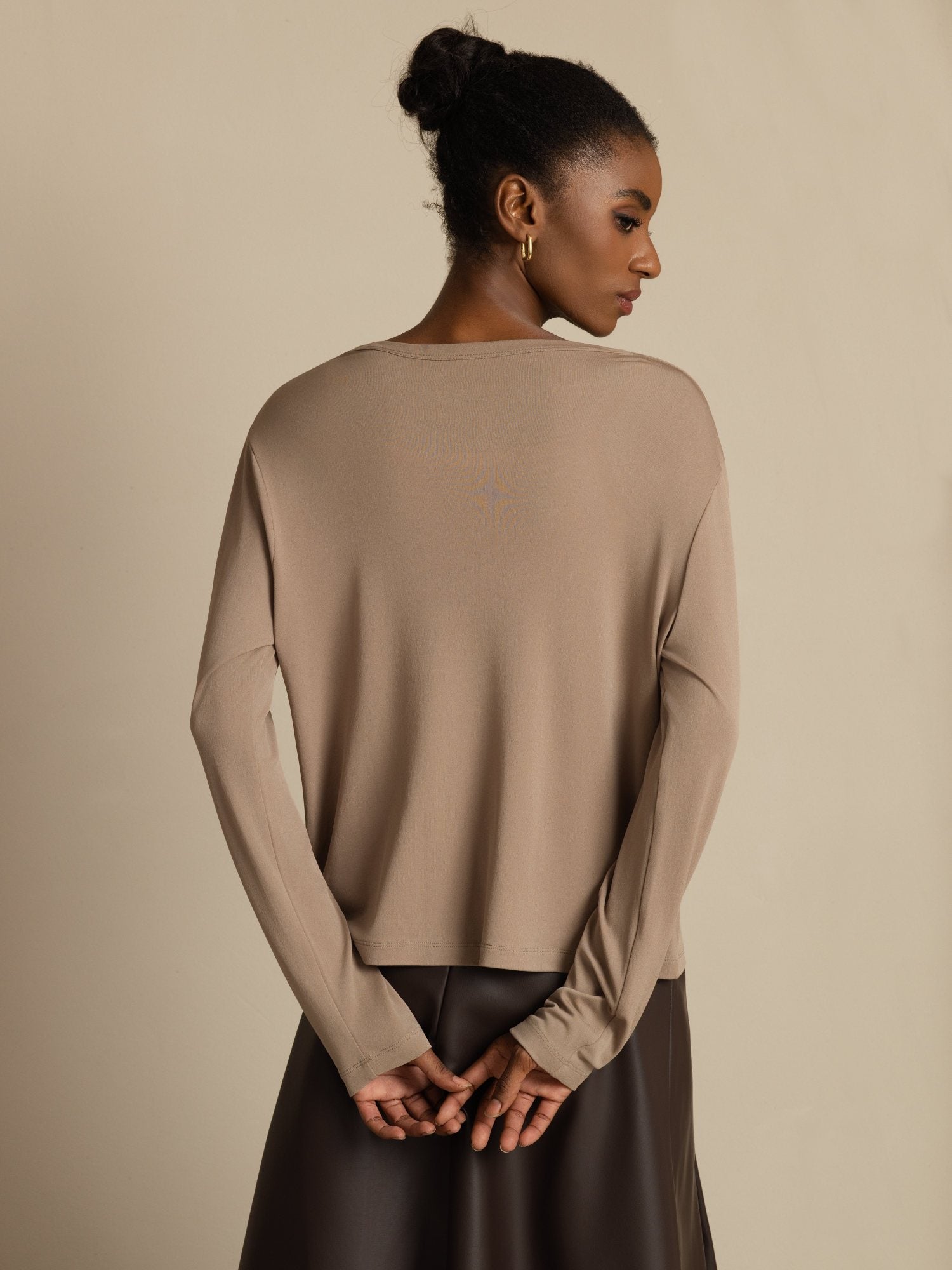 [MarroneChiaro] SilkSilky-IT 19Momme Seta Manica lunga Scollo a V Cardigan Donna 002