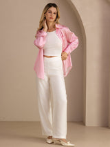 [Riga Diplomatica Rosa] SilkSilky-IT Long Sleeve Lapel Collar Camicie da donna 007