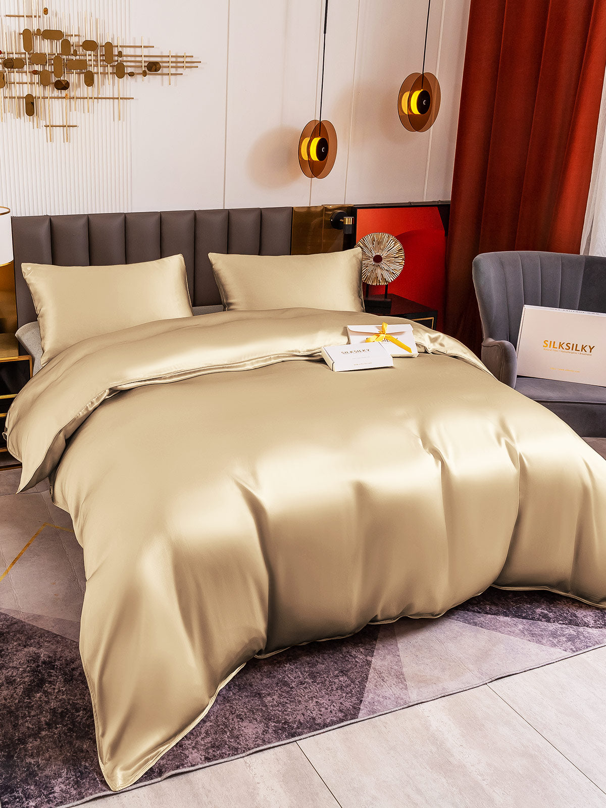 SilkSilky IT 19Momme Seta pura Bedding Set Beige 004