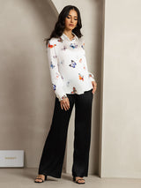 [Farfalla Bianca] SilkSilky-IT Long Sleeve Lapel Collar Camicie da donna 007