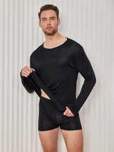 [Nero] SilkSilky-IT Long Sleeve Round Neck Maglietta da uomo 001