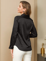 [Nero] SilkSilky-IT Long Sleeve Lapel Collar Camicie da donna 002