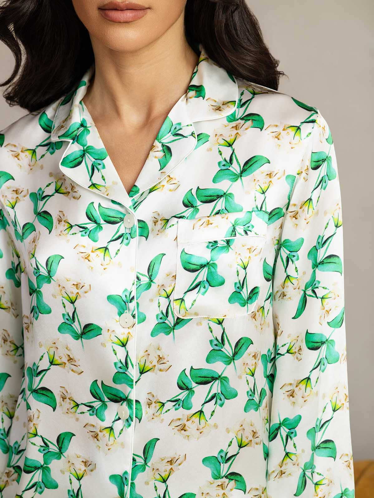 [Floreale Verde] SilkSilky-IT Seta pura Womens Pajamas 007
