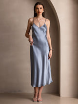 [Blu Grigiastro] SilkSilky-IT Sleeveless V Neck Vestiti da donna 003
