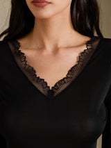 [Nero] SilkSilky-IT Long Sleeve V Neck Intimo Lungo Donna 005