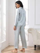 [Azzurro] SilkSilky-IT Long Sleeve Lapel Collar Pigiami da donna 002