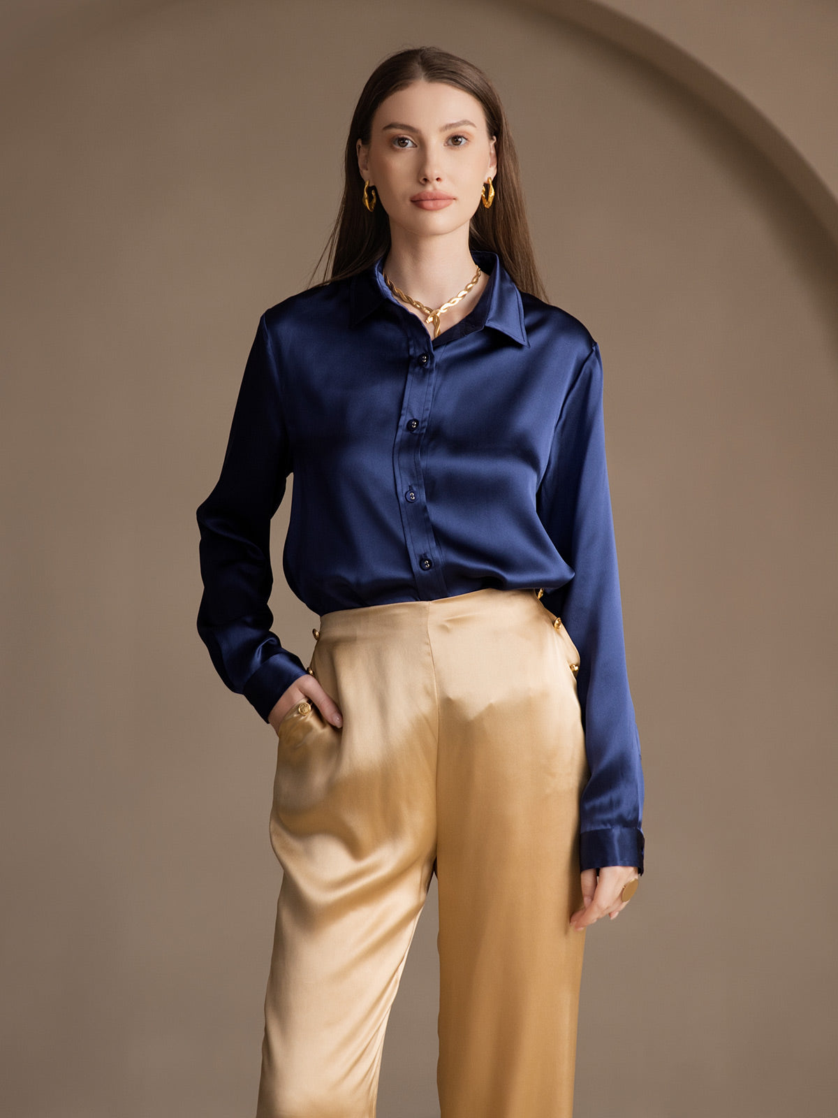 [Champagne] SilkSilky-IT 19Momme Seta Womens Pants 008
