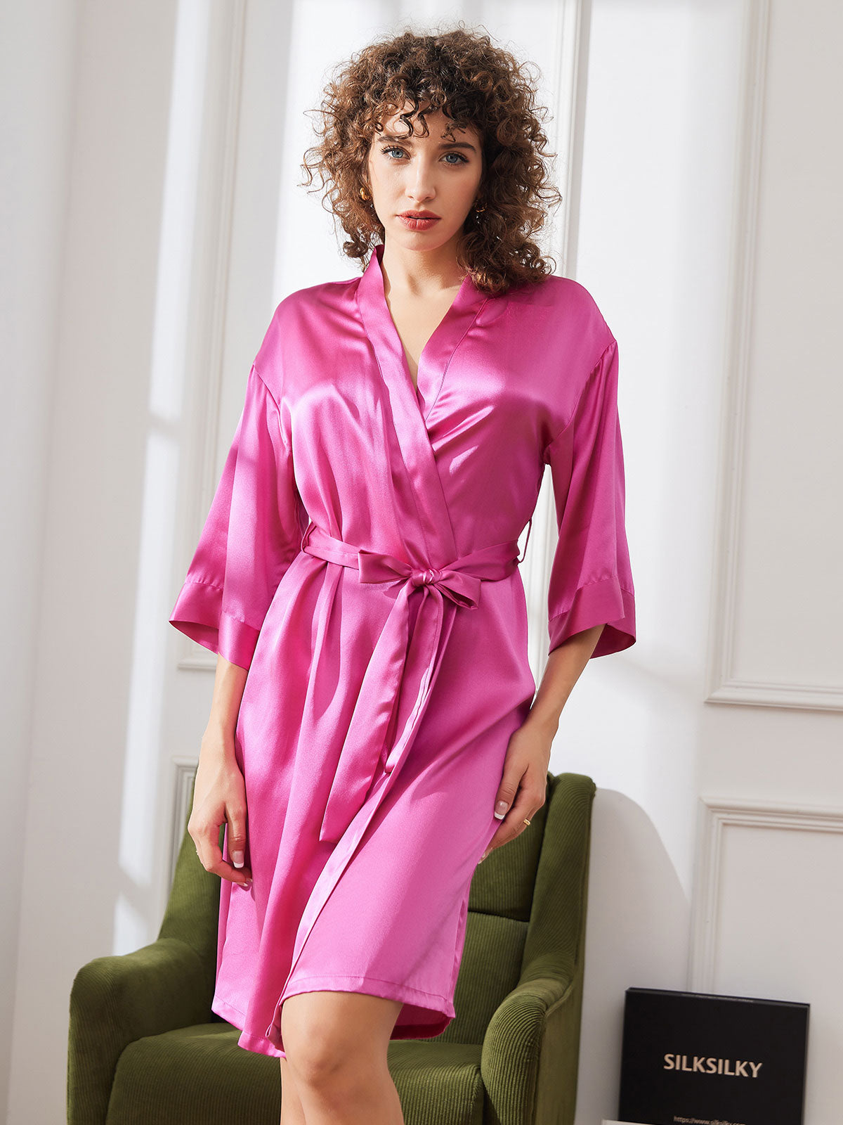 SilkSilky IT Seta pura A metà Womens Robe Rosa 003