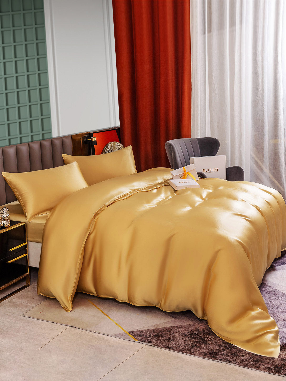 [Champagne] SilkSilky-IT 25Momme Seta pura Bedding Set 006