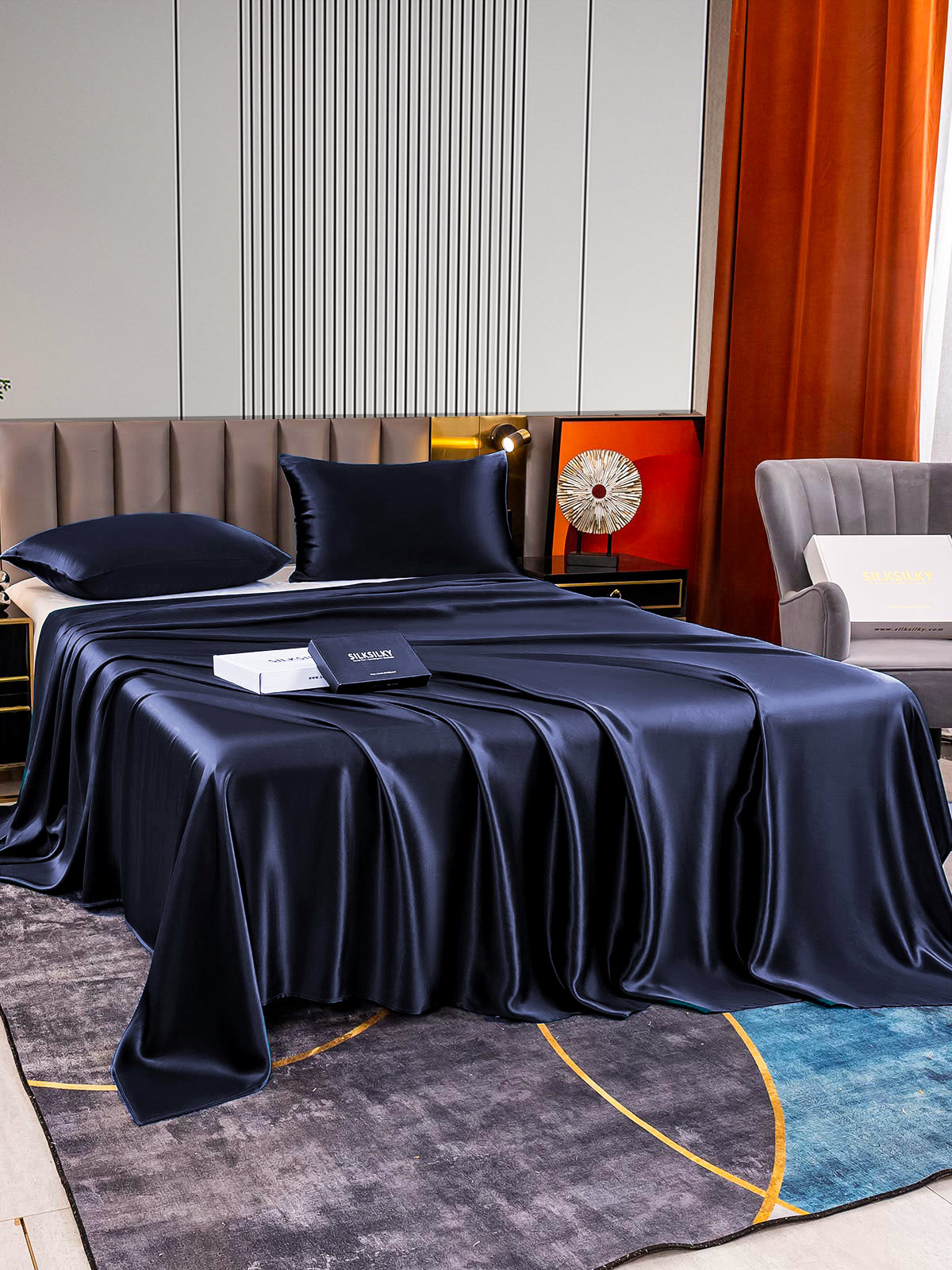 [Blu Scuro] SilkSilky-IT 22Momme Seta pura Bedding Set 003