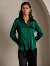 [Verde Scuro] SilkSilky-IT Long Sleeve Lapel Collar Camicie da donna 006
