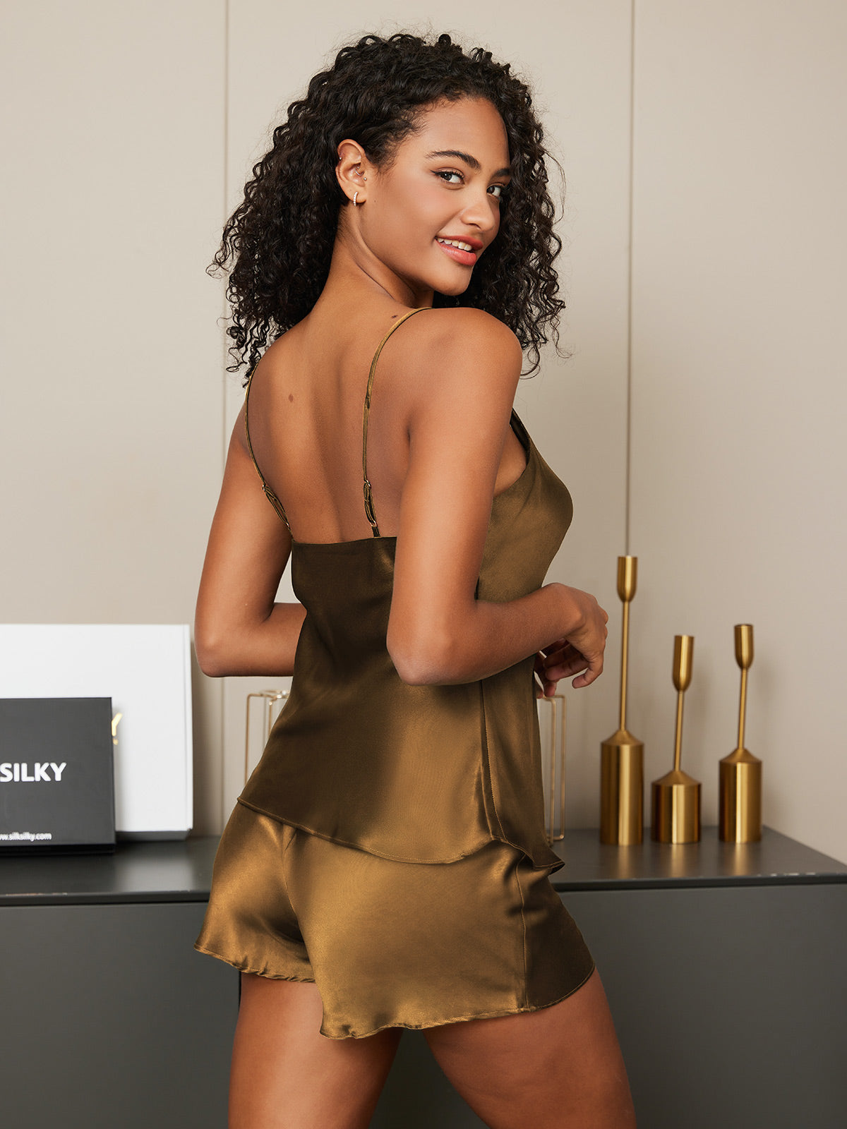 [Caffè] SilkSilky-IT Seta pura Camisole Set 005,