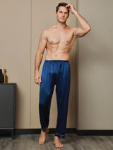 [Blu Scuro] SilkSilky-IT Seta pura Mens Sleep Bottoms 003,
