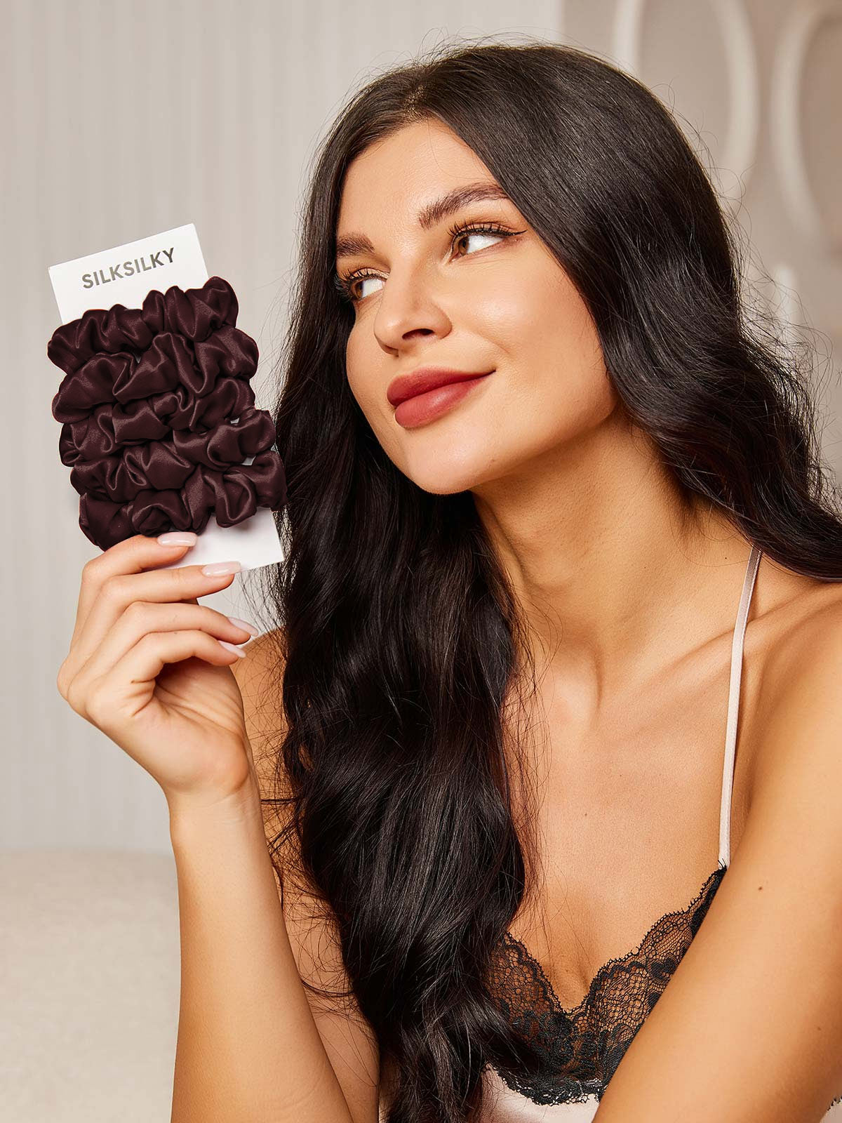 [Marrone] SilkSilky-IT 19Momme Seta pura Scrunchie 001