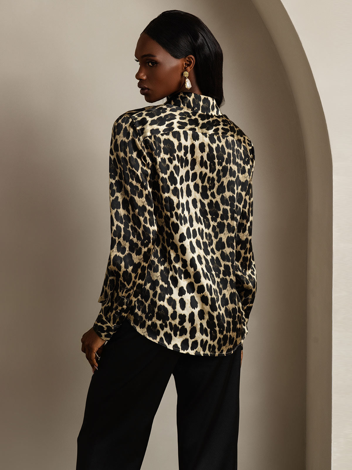 [Leopardo] SilkSilky-IT Seta Colletto risvolto Camicie da donna 002