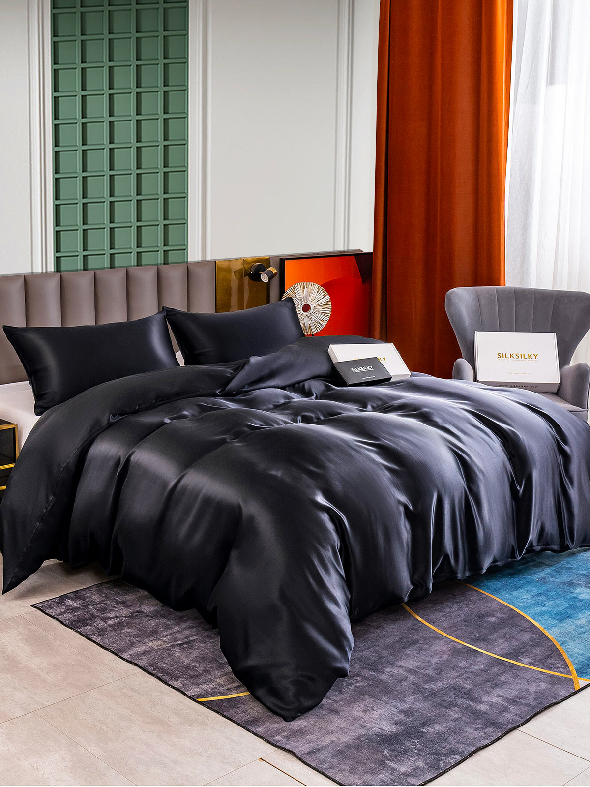 [Nero] SilkSilky-IT 25Momme Set di biancheria da letto 001