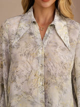 [Fiore di Salvia] SilkSilky-IT Long Sleeve Lapel Collar Camicette 005