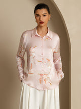 [Rosa] SilkSilky-IT 19Momme Manica lunga Colletto con Revers Camicie da donna 003