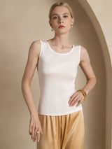 [Bianco] SilkSilky-IT Senza maniche Scollo rotondo Magliette donna 003