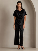[Nero] SilkSilky-IT Short Sleeve Cowl Neck Bluse 004