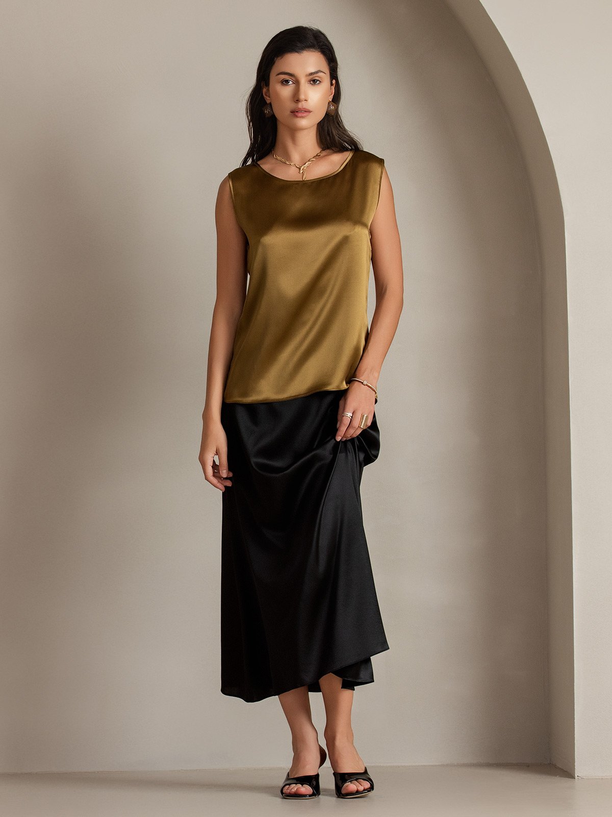 [Marrone] SilkSilky-IT 19Momme Seta Camisoles 001