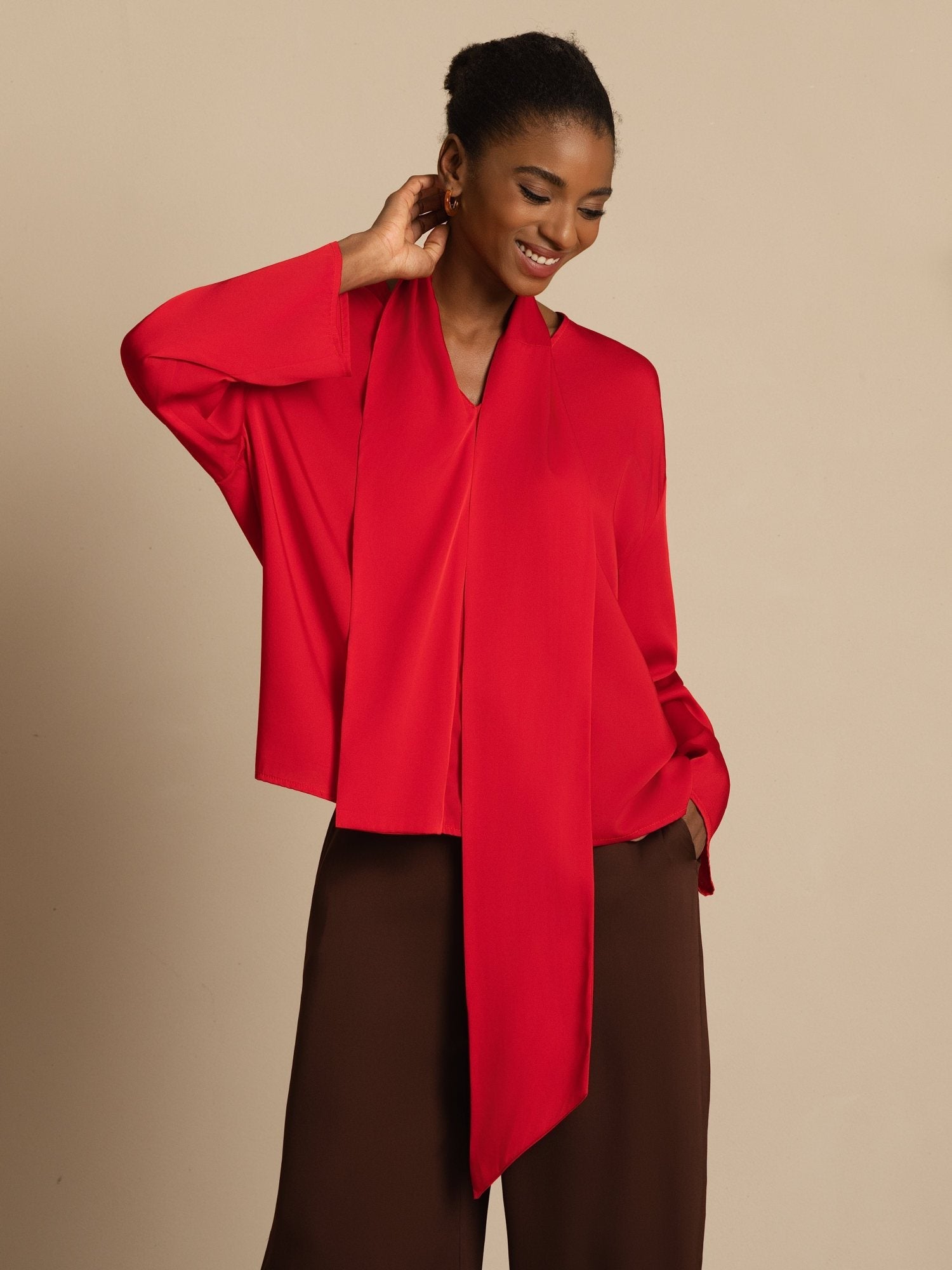 [Vino] SilkSilky-IT 19Momme Seta Manica lunga Scollo a V Camicette 002