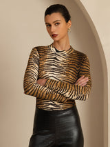 [Tigre] SilkSilky-IT Manica lunga Collo a Lupetto Magliette donna 004