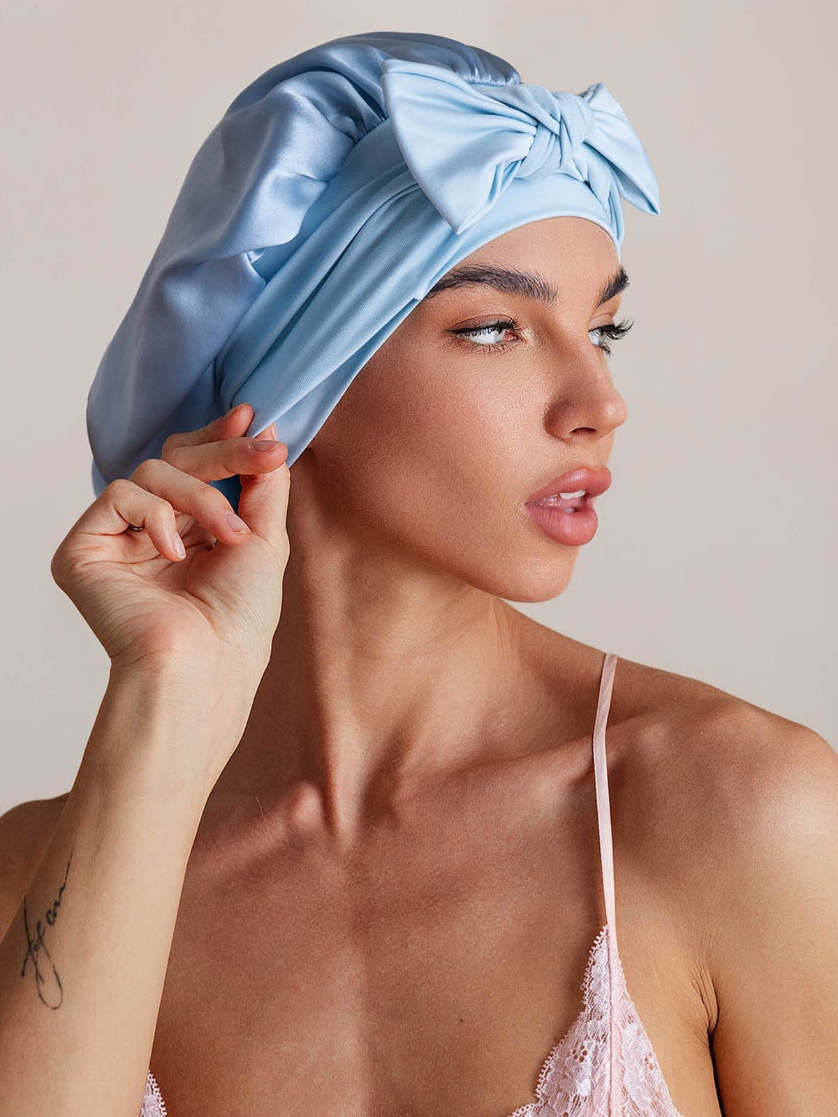 SilkSilky-IT Seta pura Sleep Cap CieloBlu 003