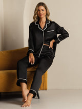 [Nero] SilkSilky-IT Long Sleeve Lapel Collar Pigiami da donna 008