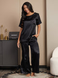 SilkSilky IT Seta pura Maniche Corte Womens Pajamas Nero 001