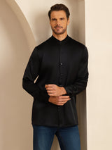 [Nero] SilkSilky-IT Long Sleeve Stand Collar Camicia da uomo 006