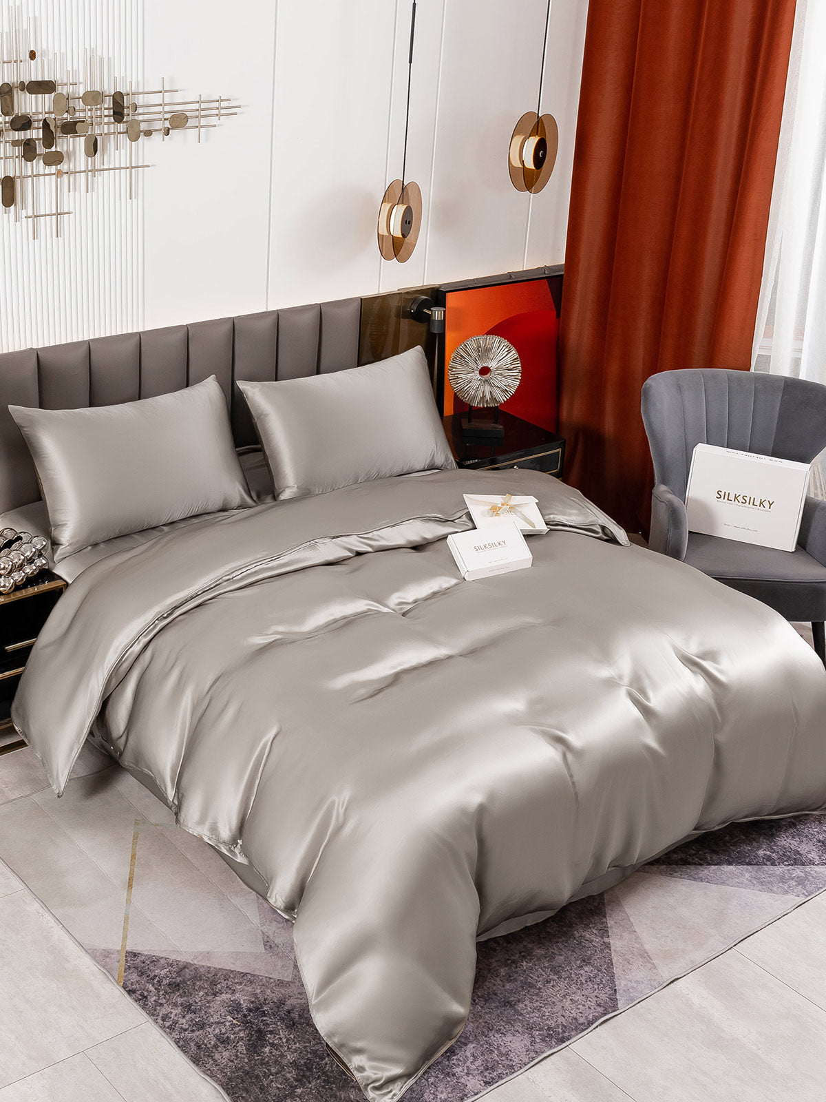 [Grigio] SilkSilky-IT 19Momme Seta pura Bedding Set 001