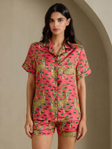 [Serval Corallo] SilkSilky-IT Short Sleeve Notch Collar Pigiami da donna 001
