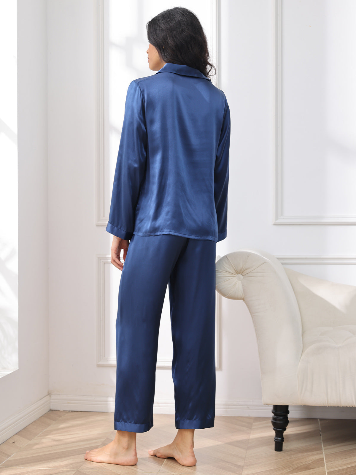 [Blu Scuro] SilkSilky-IT Seta pura Womens Pajamas 002,