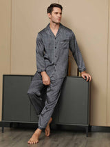 [Ginkgo Blu Navy] SilkSilky-IT Long Sleeve Lapel Collar Pigiami da uomo 001