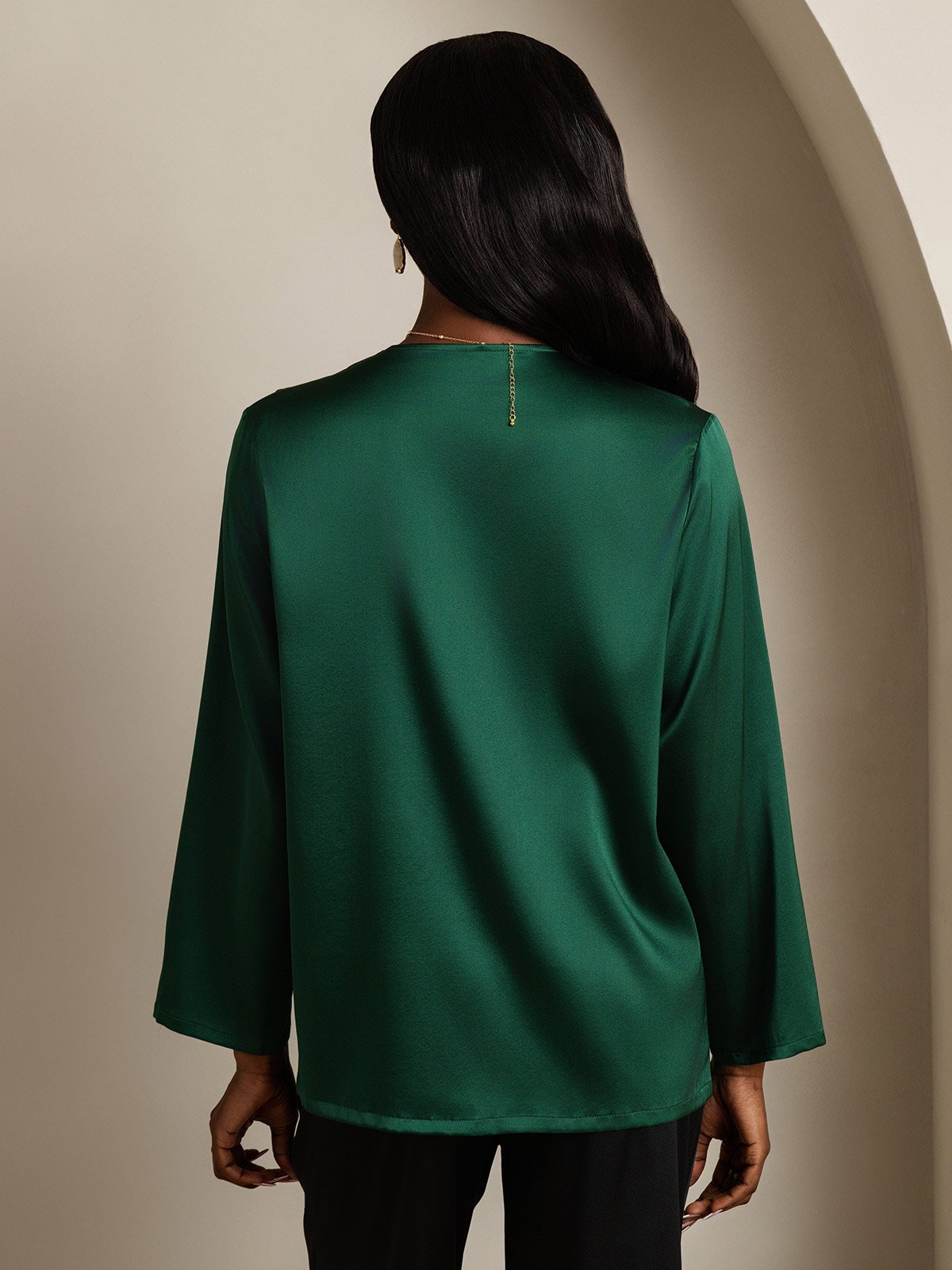[Verde Scuro] SilkSilky-IT 19Momme Seta Collo a V Camicie da donna 002