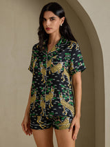 [Serval Nero] SilkSilky-IT Short Sleeve Notch Collar Pigiami da donna 003