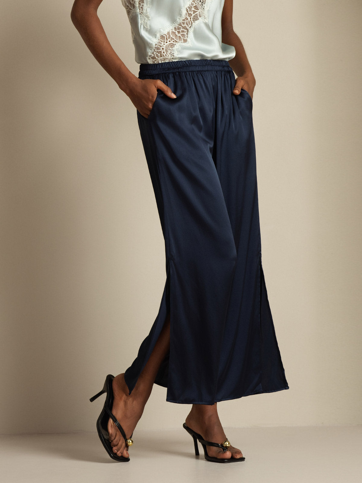 [Blu Scuro] SilkSilky-IT 19Momme Seta Womens Pants 003,