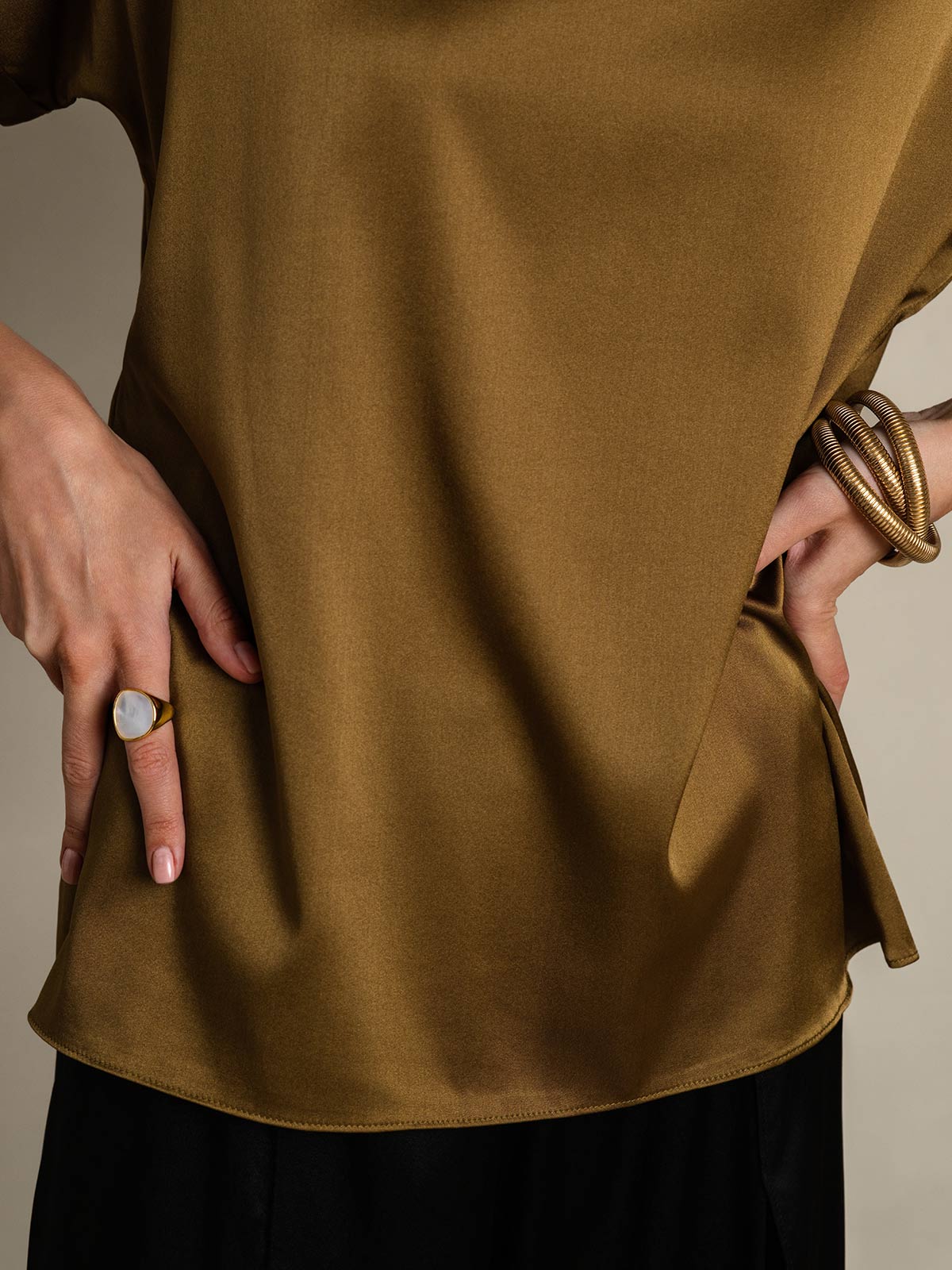 [Marrone] SilkSilky-IT 19Momme Seta Womens T-Shirt 008,