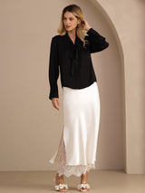 [Nero] SilkSilky-IT Long Sleeve Tie Neck Bluse 007